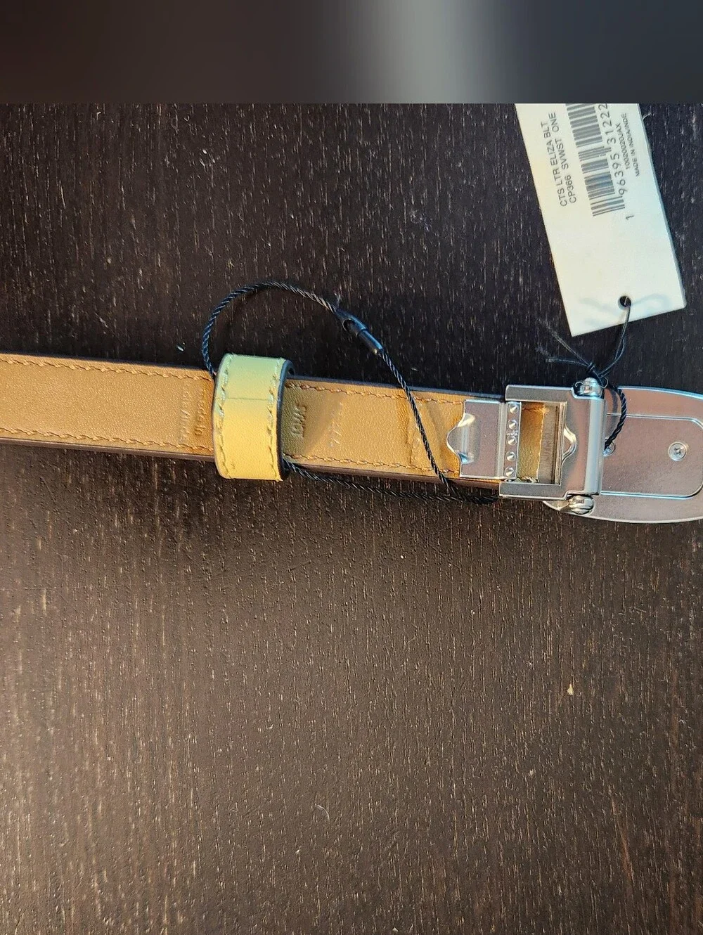 COACH Women's Yellow Leather Belt with Polished Silver Logo Buckle
